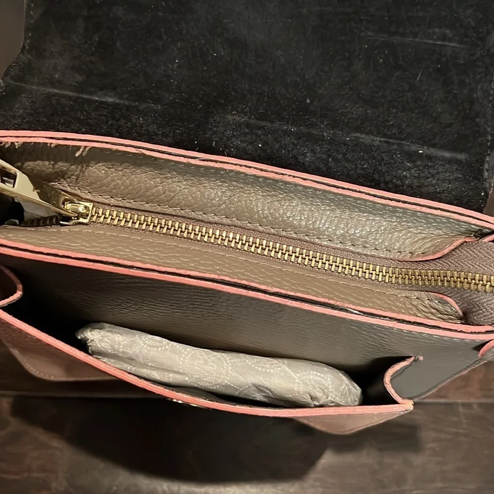 Cuir Rose pebbled leather pink and gray shoulder bag EUC - Picture 11 of 12